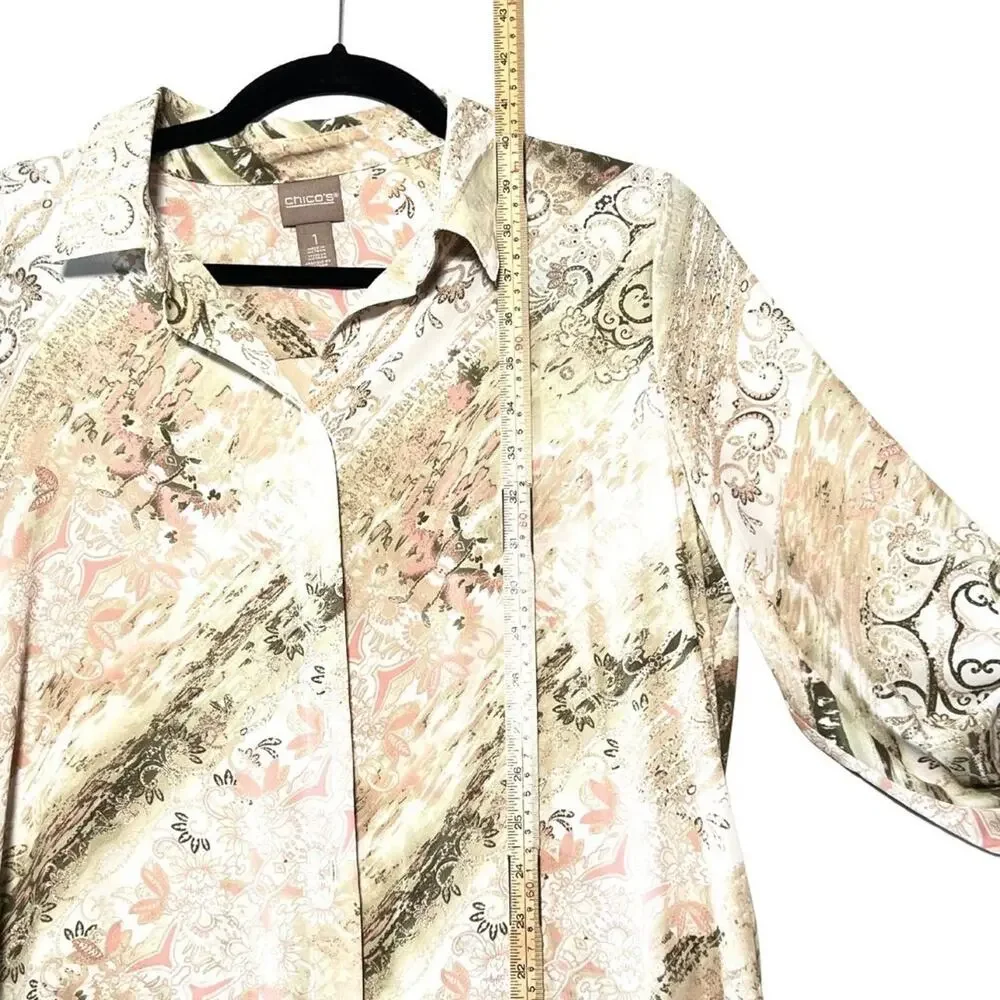 Pink Brown Cream Collared Floral Maxi Dress Beach Cover Up Button Up Wrap Size 1 - Picture 4 of 9